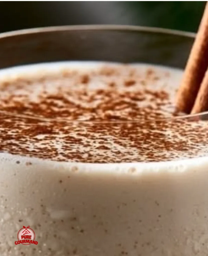 Creamy Coquito drink in a festive glass for holiday celebrations