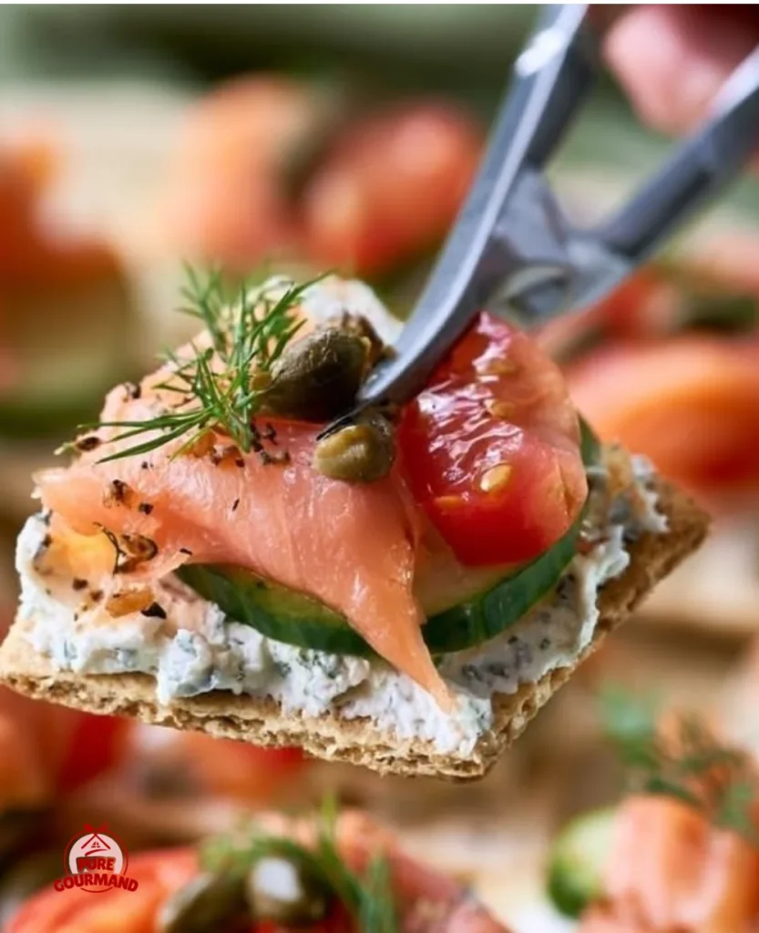 Delicious easy smoked salmon appetizer on a platter for hosting