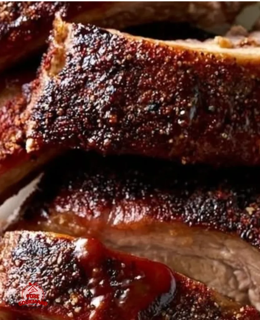 Delicious fall-off-the-bone baked pork spare ribs served on a plate