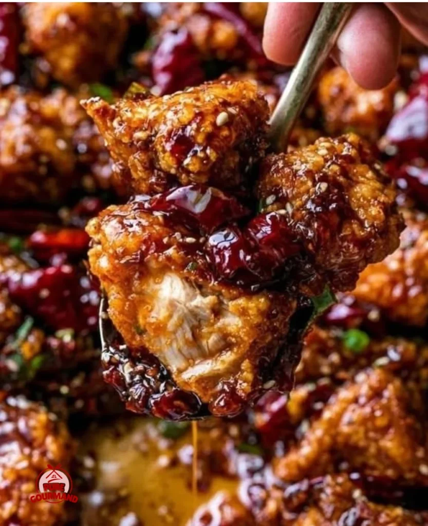 Homemade General Tso's Chicken served with rice and vegetables