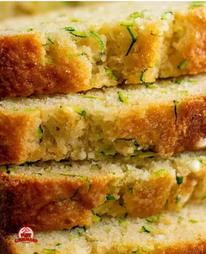 Gluten-free lemon zucchini bread slice with fresh lemon and zucchini