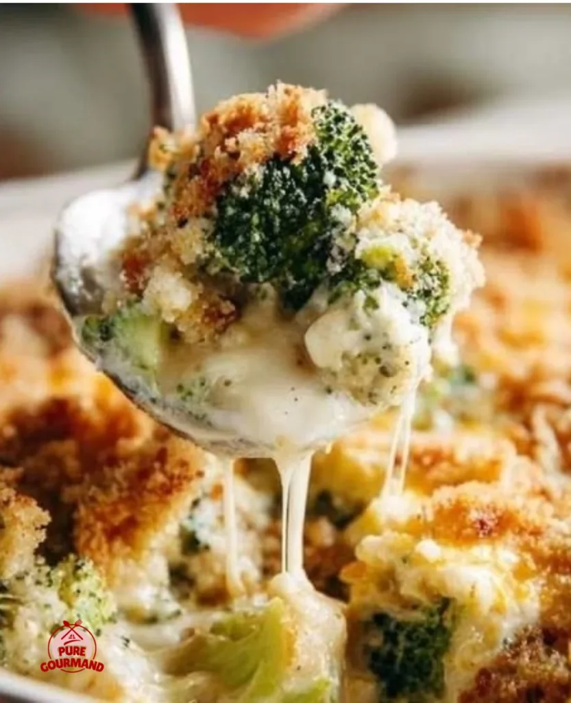 Delicious Grandma's broccoli casserole served in a baking dish