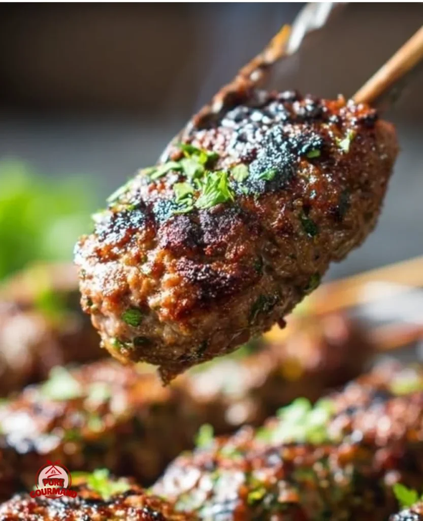 Deliciously grilled juicy kefta kebabs served with fresh herbs