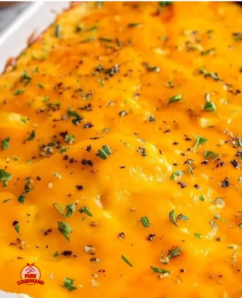Homemade chicken casserole topped with shredded zucchini and baked to perfection.