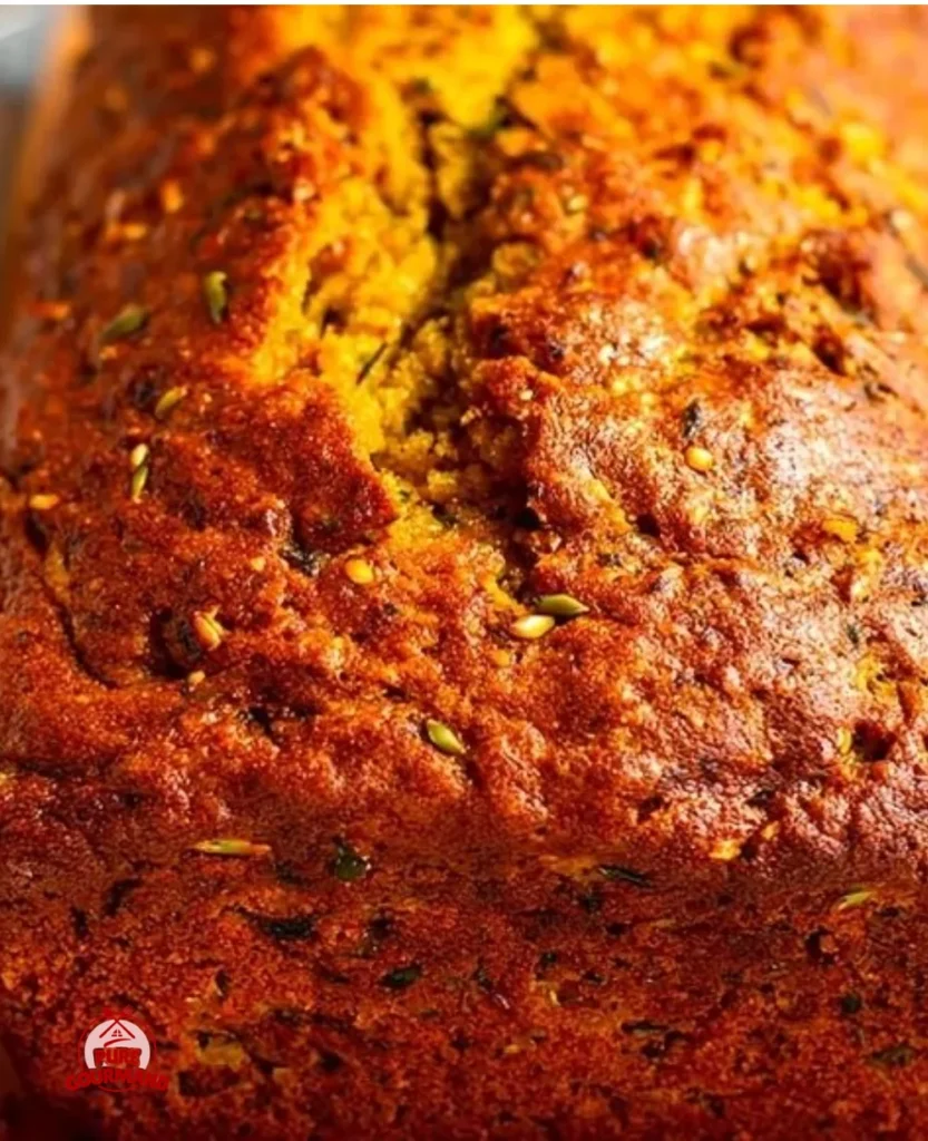 Slice of homemade pumpkin banana zucchini bread on a wooden board