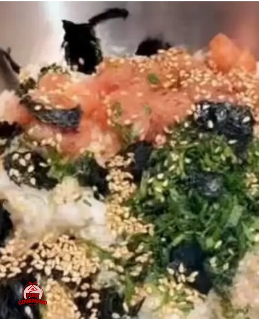Mentaiko seaweed rice balls served on a plate