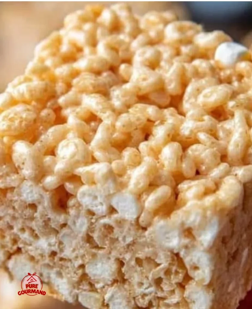Delicious homemade Rice Krispie Treats on a rustic wooden table.