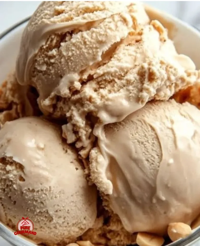 Nutritious peanut butter Greek frozen yogurt served in a bowl with toppings