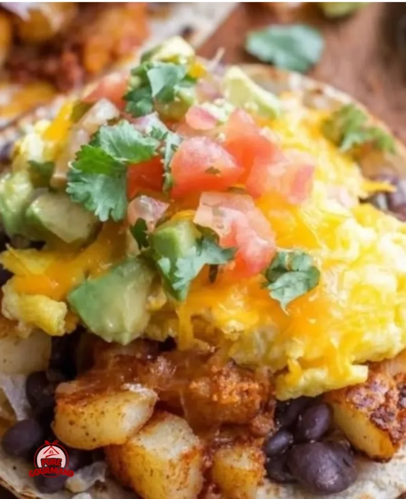 Potato, Egg, and Cheese Breakfast Tacos served on a plate