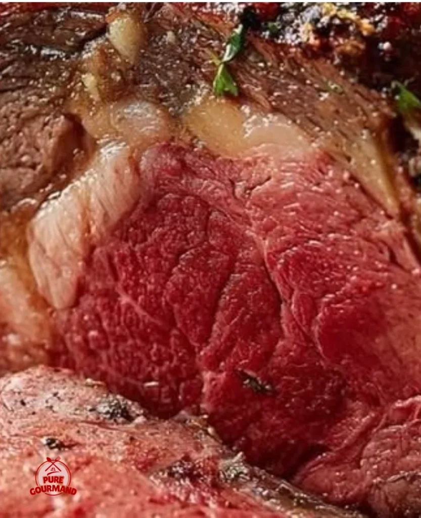 Delicious ribeye prime rib roast garnished for the perfect holiday dinner.