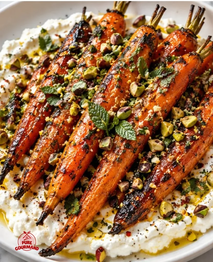 Delicious roasted carrots topped with creamy ricotta cheese.