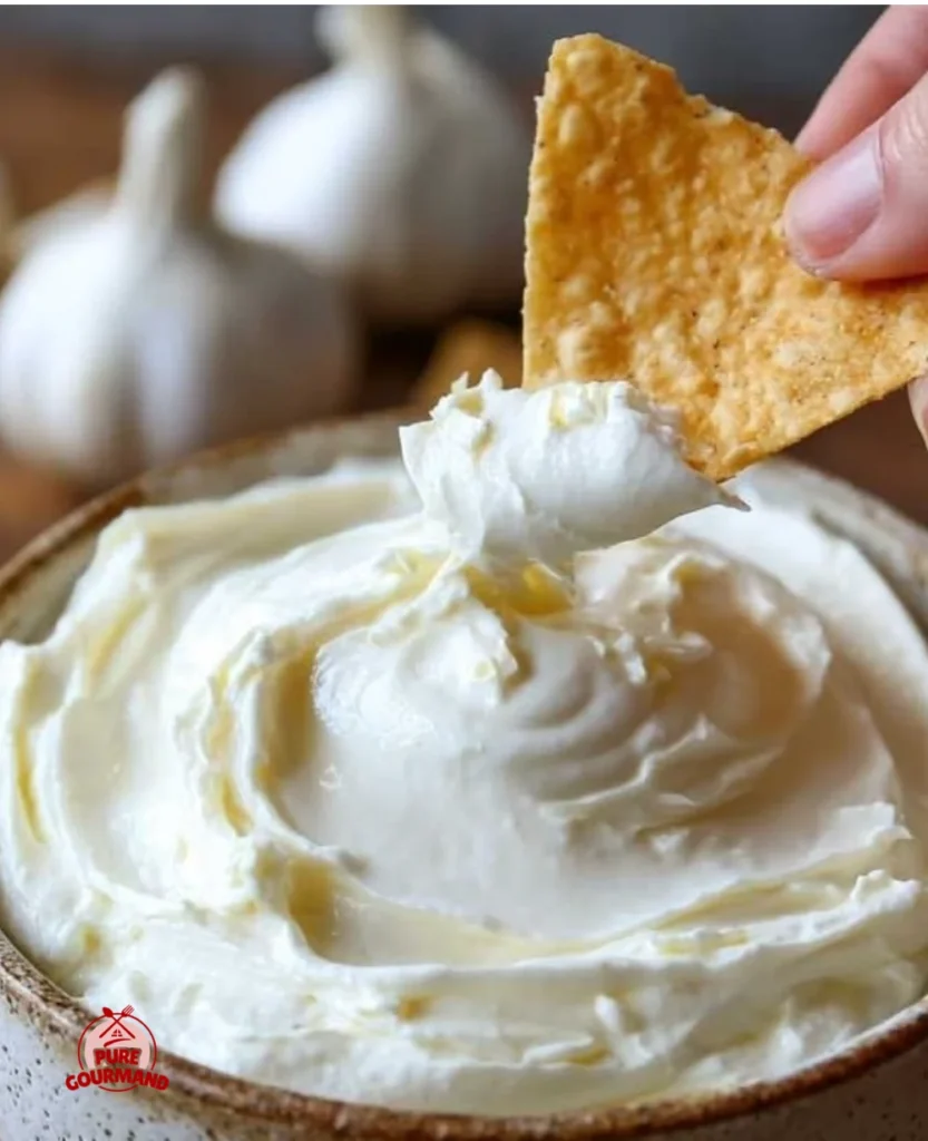 Creamy Toum garlic sauce drizzled on a dish, showcasing its silky texture and bold flavor.