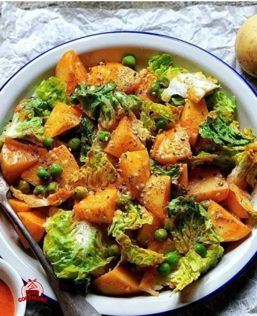 Spicy Korean Potato Salad with vibrant ingredients on a plate