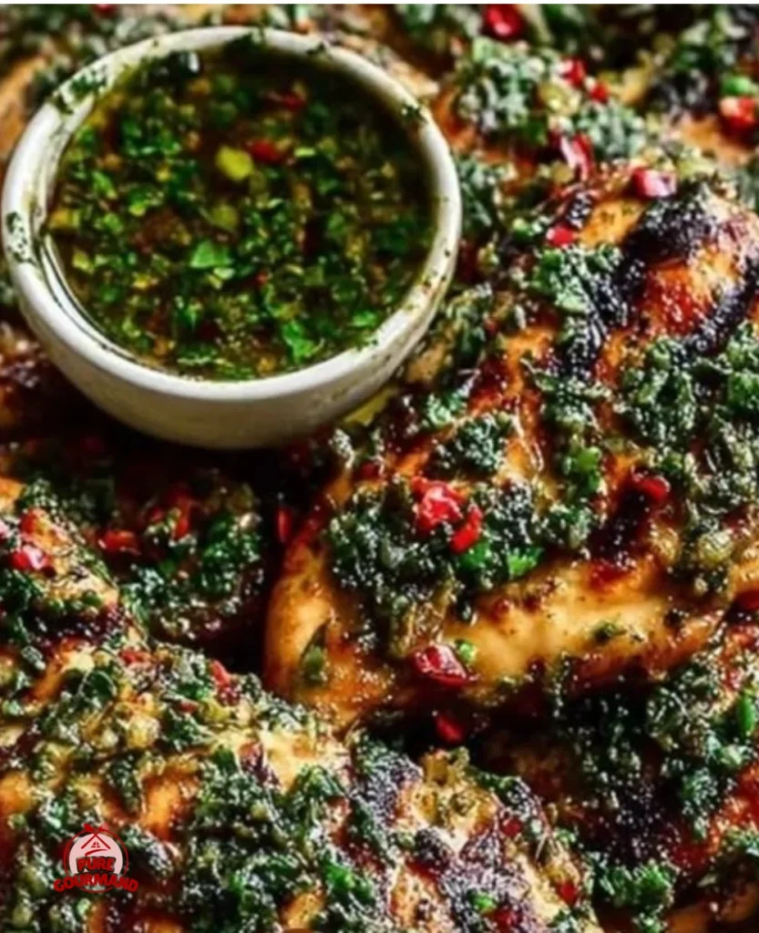 Delicious chimichurri chicken served with fresh herbs and colorful vegetables