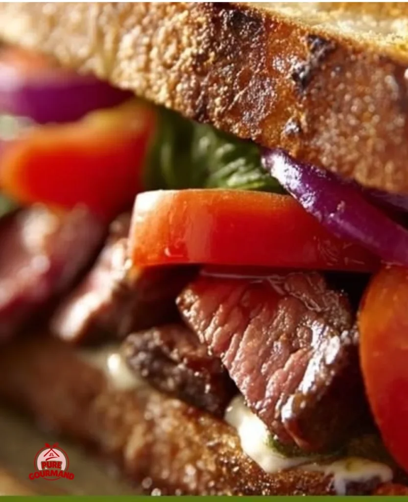 Juicy Tomato Beef Sandwich with fresh ingredients and savory flavors