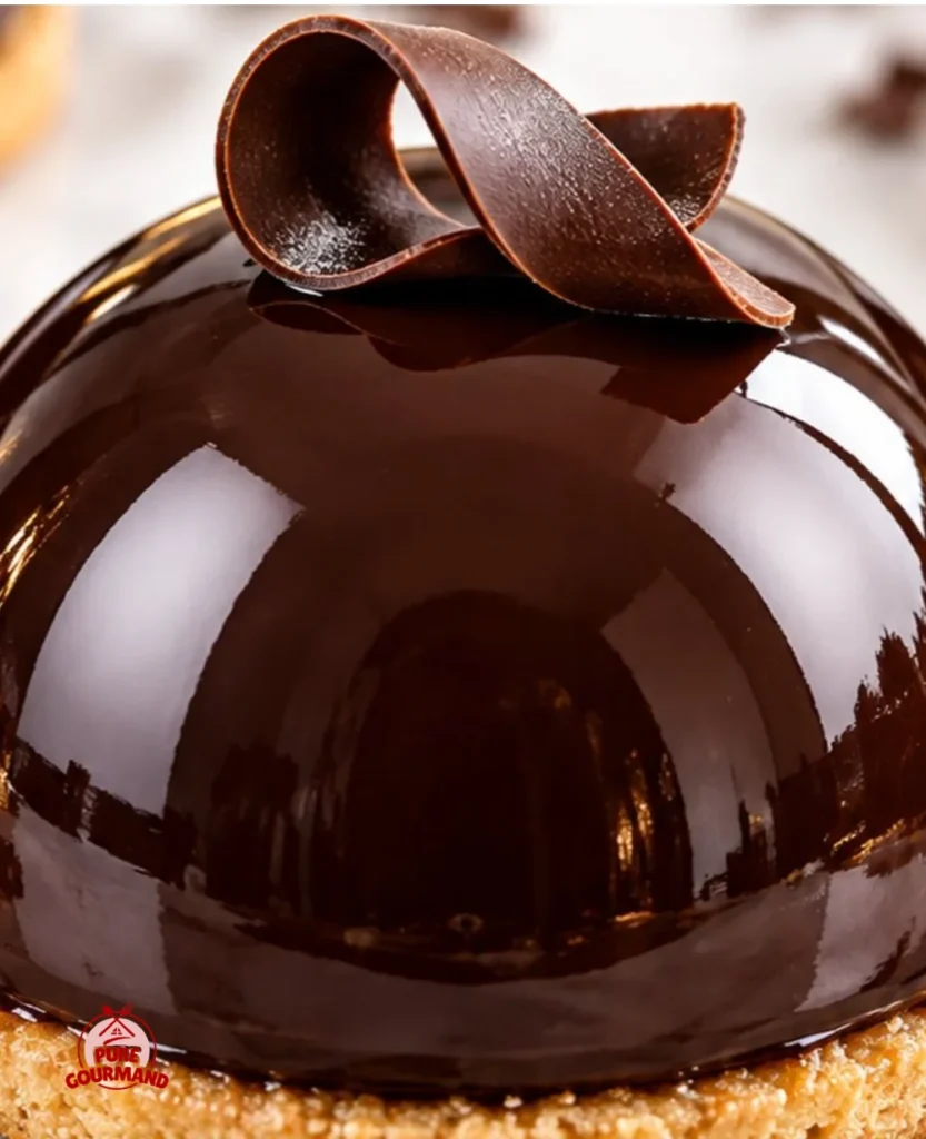 Velvet chocolate mascarpone dome dessert with a rich, creamy texture.